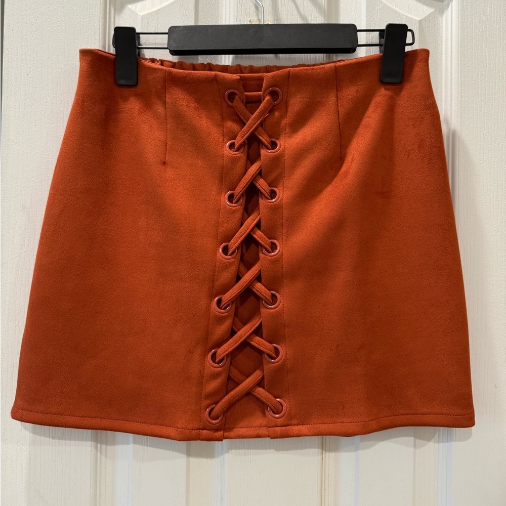 Burnt Orange Lace-Up Mini Skirt